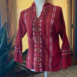 Bohemian, embroidered, hoodie top with front pocket